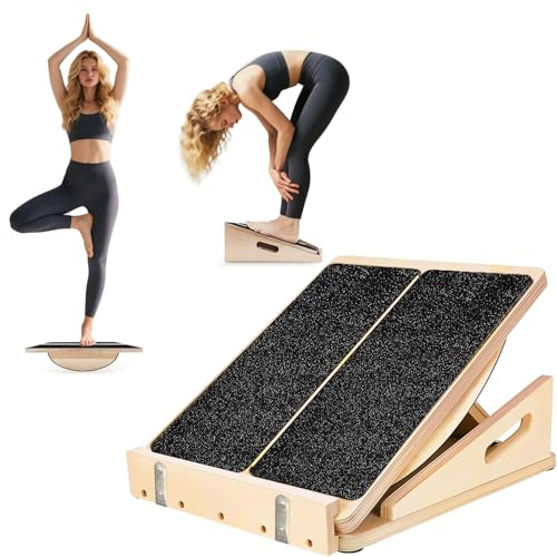 CWISAQUE 2-in-1 Schrägbrett aus Holz, Verstellbarer und Tragbarer Wadendehner, Sports Balance Board mit Tragegriff und Antirutsch-beschichtung, Mobility Board für Wadentraining und Venentraining