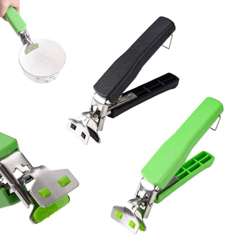 Malijnxin2 Pcs Bowl Holder Clip Universal Stainless Steel Hot Plate Gripper | Pan Gripper, Anti Scalding Clip, Silicone Handle, Green & Black