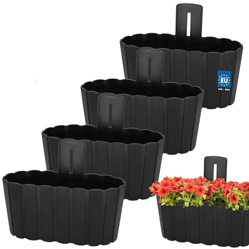 KOTARBAU® Blumenkasten für Balkon, 28x14x13 cm, Balkonkasten, Wandampel | Blumentopf Wand, Blumenkasten für Fensterbank außen, Pflanzkasten, Hängetopf, Balkonkästen Kunststoff, Anthrazit, 4er Set