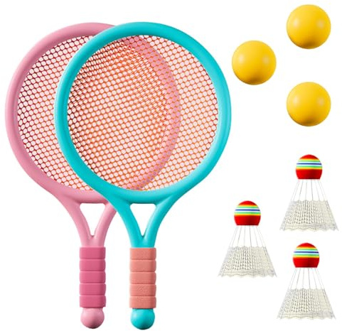 Kinder Federballset,Badminton Set Kinder,Leichtes Badmintonset mit 3 Trainingsbällen und 3 Badmintonbällen für Outdoor Indoor Sport