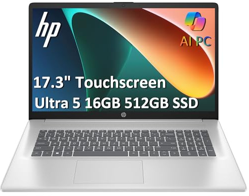 Ordinateur portable HP 17 2025 AI PC (écran tactile HD+ de 17,3, Intel 12-Core Ultra 5 225U (> i7-1355U), 16 Go de RAM DDR5, 512 Go SSD) pour entreprise, maison, étudiants, rétroéclairé, empreintes