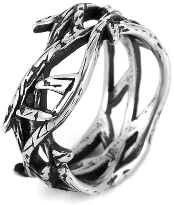 HZMAN Bague en acier inoxydable avec couronne d'épines de Jésus pour homme, 10, Métal, Aucune pierre précieuse