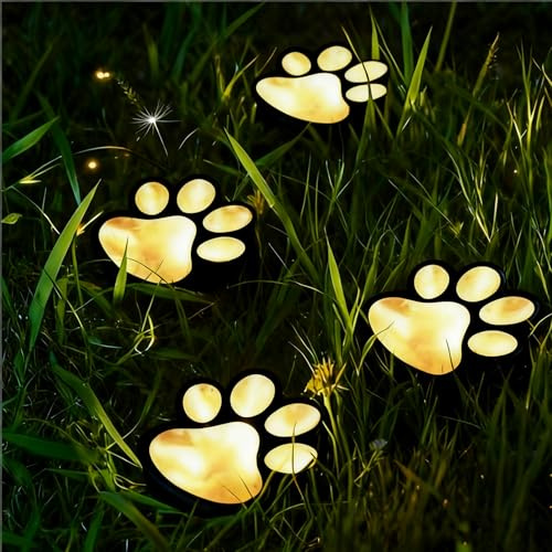 Paw Print Solar Pathway Lights, garden stake lights for Lawn Pet Memories | Cute Paw Print Solar Decor Lights, Weatherproof Landscape Lighting for Walkway Backyard Pet Themed Ornament