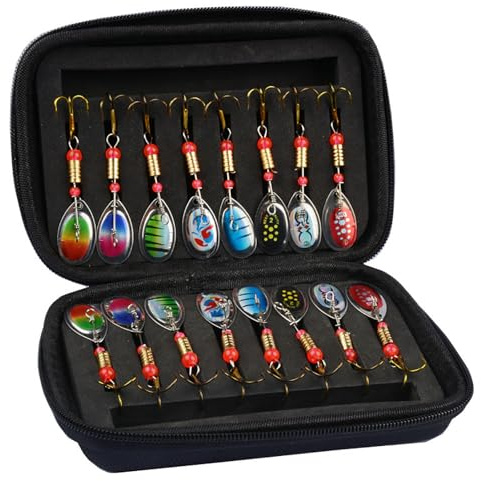 Lot de 16 leurres de pêche pour truite avec pivot roulant, accessoires de pêche, leurres artificiels pour truite, perche (paillettes, 16 pièces)