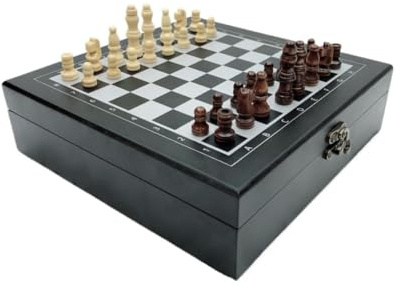 Schachbrett 4-in-1-Brettspiel, tragbares Schachset aus Holz, Familienspiel for draußen, Partys, Büros, 24 x 24 x 7 cm brettspiele(Svart)