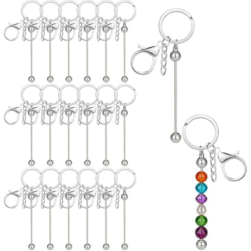 Caldamn 24 Stück Perlen Schlüsselanhänger Stangen, Schlüsselanhänger Selber Machen, Blanko Metall Rohlinge für Schmuck-Basteln (Silber)