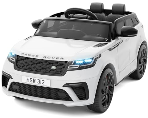 ZoomBuggy 12V Kinder Elektroauto Land Rover Lizenziertes Mit 2,4 GHz, Fernbedienung, 2 Motoren, Sanftstart, Musik, USB, LED-Scheinwerfer & Hupe, Elektrofahrzeug Für Kinder Ab 3 Jahren (Weiß)