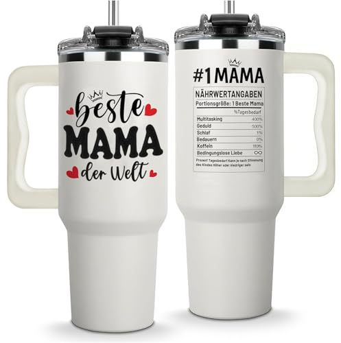 MOPDHU Muttertagsgeschenke für Mama, Mama Geschenk zum Muttertag Geburtstag Weihnachten, Thermobecher 1,18L mit Strohhalm & Griff Geburtstagsgeschenk Muttertagsgeschenk für Mutter