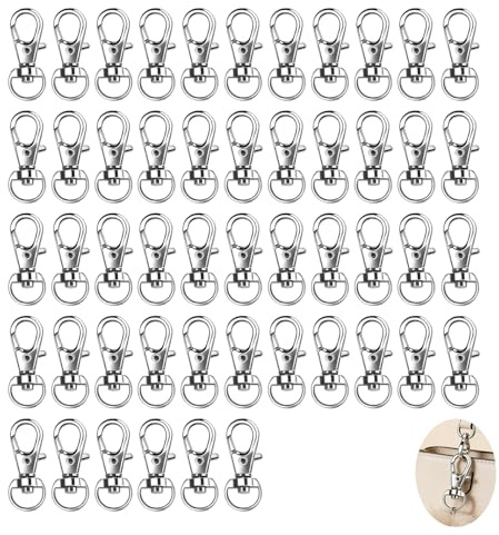 Lot de 50 Mousquetons Pivotants 32mm, Attache Porte Clé en Alliage de Zinc avec Anneau Porte Clé, Crochet Robuste pour Bricolage, Création de Lanières, Sacs à Main et Accessoires pour Animaux