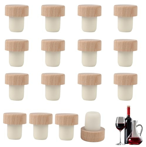 16 Piezas Tapones De Corcho, Tapones Para Botellas De Cristal, TapóN De Vino En Forma De T, tapones de botellas,Reemplazo De Tapones De Madera Para Botellas De Vino, Color De Madera