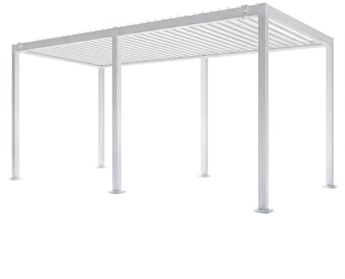 Cribel Pergola Bioclimatica Praja 3x6 m bianca in alluminio con 4 pilastri tetto lamellare orientabile manovella scarico acqua H 2,50 m