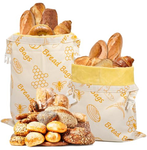 Beeswax Bread Bag 17×13 Inch Strap Reusable Washable Sourdough Storage Bag(2 Pack)