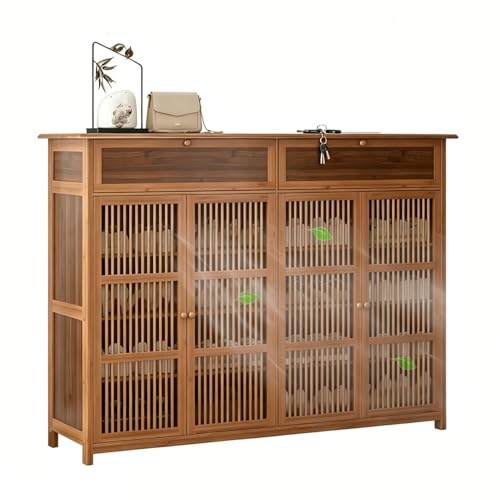 BEDCKCC Schuhschrank Schmal aus Bambus mit 2 Schubladen und 4 Verstellbaren Trennwänden, Schuhkommode Flur Für Diele, Für High Heels, Sportschuhe, Stiefel, Braun, 130x100x35cm (130 * 100 * 35cm)