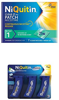NiQuitin Clear 24 Hour 7 Patches Step 1 and Niquitin Minis 60 Mint Lozenges 1.5mg bundle