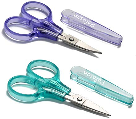 PAFASON Stickerei Schere Set 2 Stück Gebogene Gerade für Quilten Nähen Stricken Basteln Kreuzstich Häkeln Garn Papier Stoff Detail Schneiden Rostfreier Stahl, Sicherheits Etui