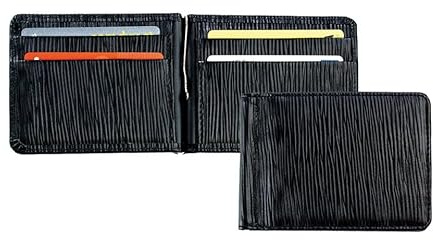 DELMON VARONE - Personalisierbares Kartenetui mit Geldklammer & RFID-Schutz aus Premium Manhattan Leder schwarz - Geldbeutel mit 4 Kartenfächer & Geldscheinklammer - Slim Kreditkartenetui für Herren