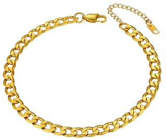Richsteel Fußkette für damen Sommer Fußkettchen Panzerkette Figarokette Weizenkette Fußschmuck verstellbare Fußkette mit Geschenkebox