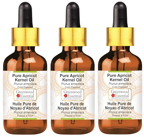 Greenwood Essential Olio di noccioli di albicocca naturale (Prunus armeniaca) con contagocce in vetro pressato a freddo, 100 ml x 3 (10 oz)