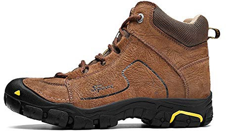 Kuhfell Hoch-Spitze-Baumwollschuhe, warm und Velvet Wasserdicht Schnee-Baumwollschuhe, Outdoor Sports Wandern und Wandern Cross-Country Herrenschuhe,Braun,39