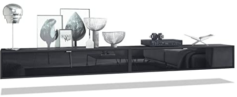 Vladon 2er-Set TV Board Lana 140, Made in Germany, Lowboards je 140 x 29 x 37 cm mit viel Stauraum, Korpus in Schwarz matt, Fronten in Schwarz Hochglanz | Große Farbauswahl