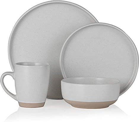 Barbary & Oak BO867007WHT Avena 16 Piece Dinnerware Set, Stoneware, Linen White