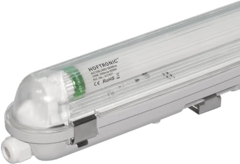 HOFTRONIC - LED-Feuchtraumleuchte 60 cm 6000K 9W 1440lm 160lm/W Inkl. flimmerfreie LED Röhren verlinkbar Werkstattlampe IP65 Wasserfest Wannenleuchte kellerleuchte