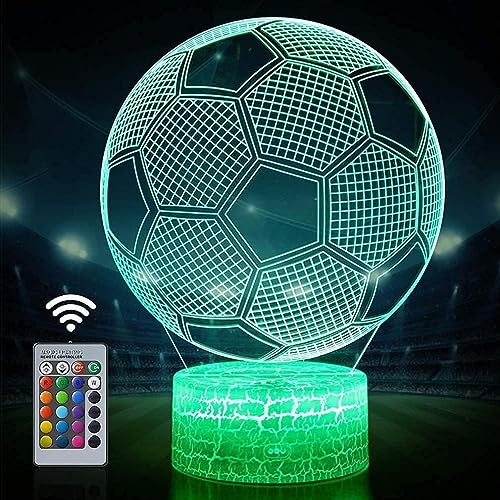 DREAMOON Fußball Nachtlicht, Fußball Spielzeug für Jungen, 3D Lampe mit 16 Farben Ändern und Fernbedienung, Spaß Herren Gadget Geschenkideen, Geschenk für Kinder Mädchen Jungen