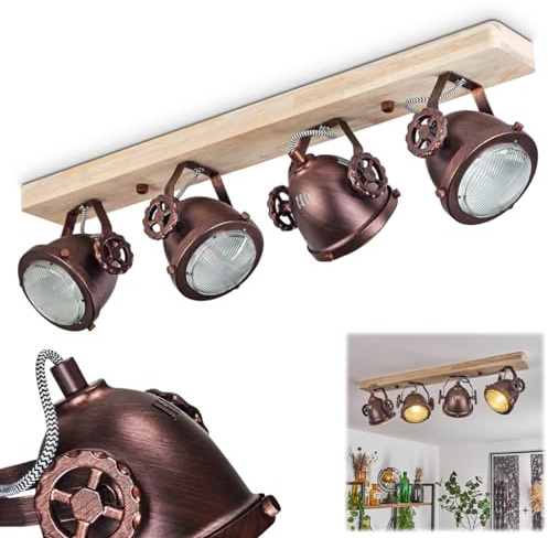 HOFSTEIN Deckenleuchte Herford, verstellbare Deckenlampe aus Metall/Holz/Glas in Natur/Rost/Klar, Leuchte im Industrial/Retro/Vinntage-Design, 4xGU10, Esszimmmer, Schlafzimmer, Wohnzimmer, Küche