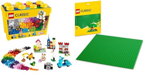 LEGO 10698 Classic Large Creative Brick Storage Box Set & 11023 Classic Green Baseplate, Square 32x32 Stud Building Grass Base, Build and Display Board Set