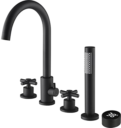 Boyuan Wannenarmatur Messing Badewannenarmatur Digitalanzeige Wannenbatterie Deck Montiert 5 Löcher Badewannenarmaturen Badewannen Amaturen Set mit Handbrause,150cm Brauseschlauch