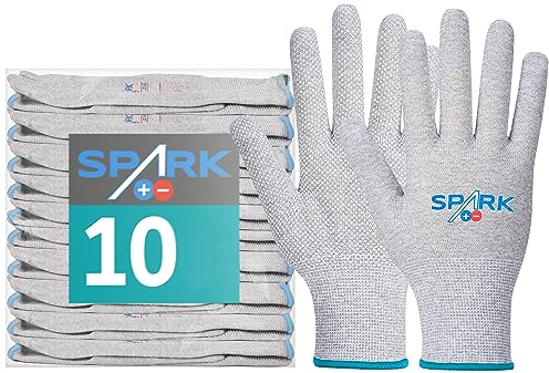 ACE Spark ESD Gant de travail antistatique - 10 paires de gants de protection PC - EN 388/16350-08/M (Lot de 10)