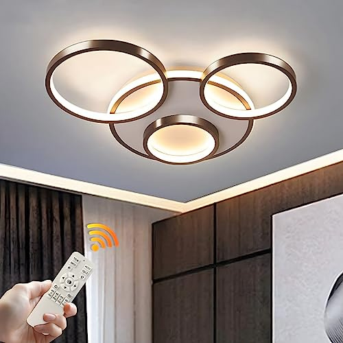 LED-taklampa | Modern 4-ringar vardagsrum taklampa | Svart rund cirkel 42 W/Ø53 cm | Sovrum taklampor fixtur | 2700K-6500K dimbar med fjärrkontroll | restaurang inomhus taklampa