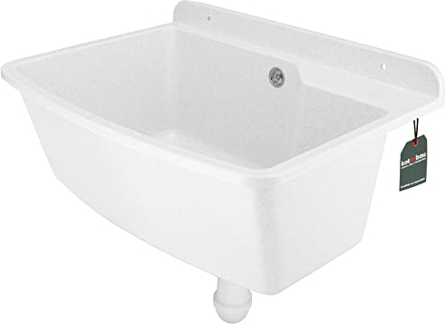 KOTARBAU® Ausgussbecken aus Polystyrol 61 x 44 x 23 cm Weiß Siphon Waschbecken Spülbecken mit Stöpsel Montageset Ablaufgarnitur und Schrauben Waschküche Möbel Spülbecken Küche