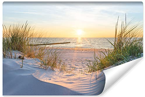 Muralo Fototapete Strand, Meer, Dünen, Sonne, Himmel, Wasser - 152.5x104 cm | Fantasievolle Tapete, Landschaft - ideal für Wohnzimmer und Schlafzimmer, Schlafzimmer und Esszimmer