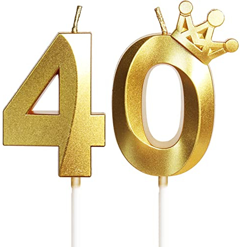 Födelsedagsljus 40 sifferljus 40 med krona, 5 cm guld födelsedagsljus, ljus födelsedag, tårtdekoration för barn, vuxna, 40. Födelsedagsfest, jubileum, nummer 40