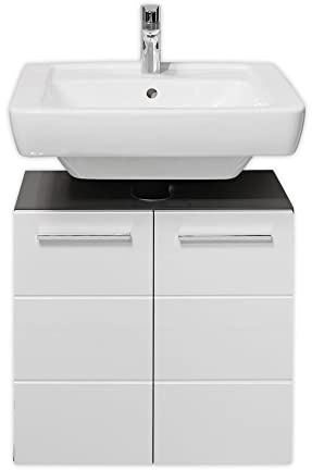 Stella Trading 36-416-P2 Gloss Weiß Glanz/Anthrazit WBU Waschbeckenschrank Unterschrank Bad ca. 60 x 62 x 31 cm