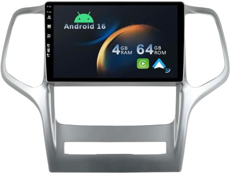 YUNTX [4+64G] Android 16 Autoradio con navi para Jeep Grand Cherokee WK2 (2008-2013)-Incorporado CarPlay/Android Auto/GPS/Bluetooth 5.0/Control del Volante/USB/WiFi/MirrorLink/4G-IPS 2.5D 9” Pantalla