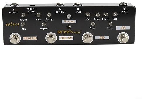 Lioaeust Mosky 5-in-1 Multi-Effekt-Pedal für Gitarre, Verzerrung, Verzögerung, Reverb, Overdrive, Loop, High-Gain-Distortion-Pedal