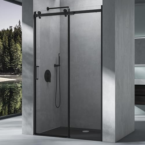Mai & Mai Duschtür 130x195cm Nischentür dusche Duschabtrennung Schwarz | Duschkabine Nischenschiebetür 8mm ESG-Sicherheitsglas inkl. Soft-Close Teramo19K