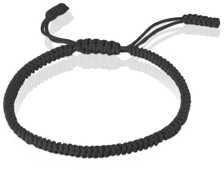 GROVBLE Tibetisches Glücksarmband,stoffarmband einstellbares armband handgelenk geflochtene freundschaftsarmband handarbeit für damen männertibetisches armband geburtstagsgeschenk（pures Schwarz） (cc)