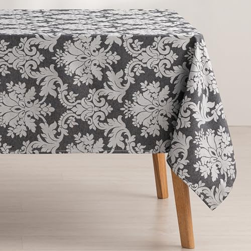 GAMUSI Mantel Antimanchas Mesa Rectangular Floral Jacquard Impermeable 140x100 cm, Tacto Tela, Color Antracita - Dama