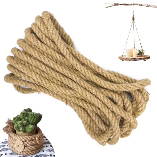Cuerda de Yute, Cuerda de Cáñamo de 10 Metros de Largo, Voile de Yute de 10 mm de Grosor, Cuerda de Yute de 3 Hilos, Cuerda de Yute para Manualidades, para Bricolaje, Decoración, Marrón