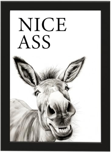 Deqosy Esel Nice A**, Poster A4 mit Rahmen, Toilette Badezimmer Deko, Wand-Deko Bilder Lustiges Geschenk