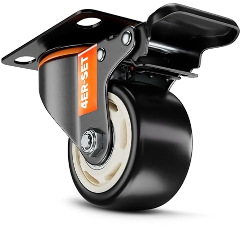 PEARWAY™ Roulettes pour charges lourdes 75 mm – Charge maximale : 500 kg [4 freins] – Extra silencieuses et durables – Roulettes pivotantes pour atelier, meubles et extérieur – Roulettes de transport