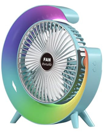 LYEAA Ventilador de mesa portátil con 3 configuraciones de velocidad e iluminación colorida - Pequeño ventilador de escritorio USB para dormitorio