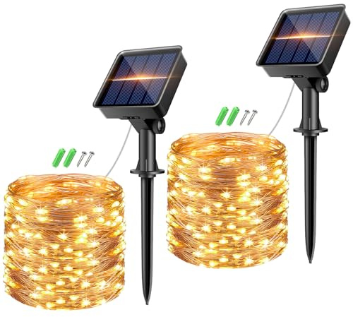 kolpop 2 Paquete Luces Solares LED Exterior Jardin, Total 16M 160LED Guirnaldas Luces Exterior Solar, 8 Modos Cadena de Luces Decoracion para Navidad, Interior,Terraza, Fiestas, Bodas