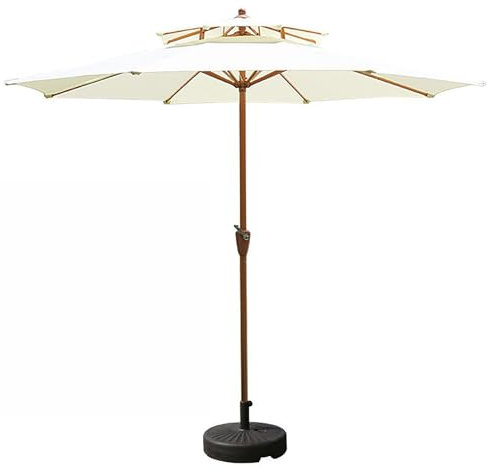 LMXRYPD Parasol de Jardin Exterieur à Double Dessus de 8,8 Pieds, Parasol Plage avec 8 Nervures et Manivelle Réglable, pour Jardin, Cour, Place, Piscine, Plage(White)