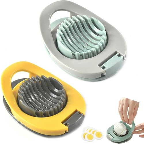 2 PCS Egg Slicer, Multifunctional Egg Cutter Durable Egg Cutter for Boiled Eggs, for Hard Boiled Eggs Ham Banana Strawberry Soft Fruits Foods, Kitchen Accessories(Green & Yellow)