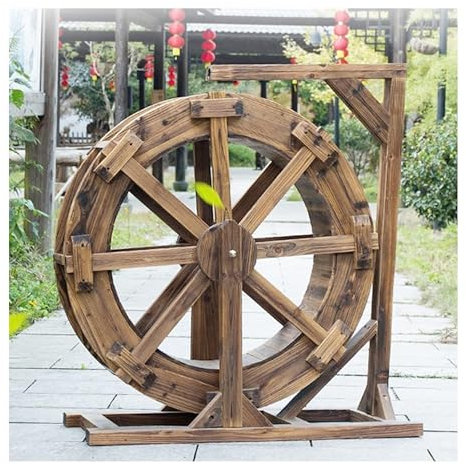 JTWWDM Fuente Noria para Jardín Independiente con Soporte, Fuente de Agua De Madera Retro para Exteriores, Decoración Cascadas para Patio Interior Estanque Piscina Balcón,30cm