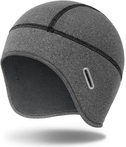 MELASA Caldo berretto invernale per casco da bicicletta, con motivo a teschio, con fori per occhiali, per uomo, donna, ciclismo, sci, corsa, grigio., Taglia unica